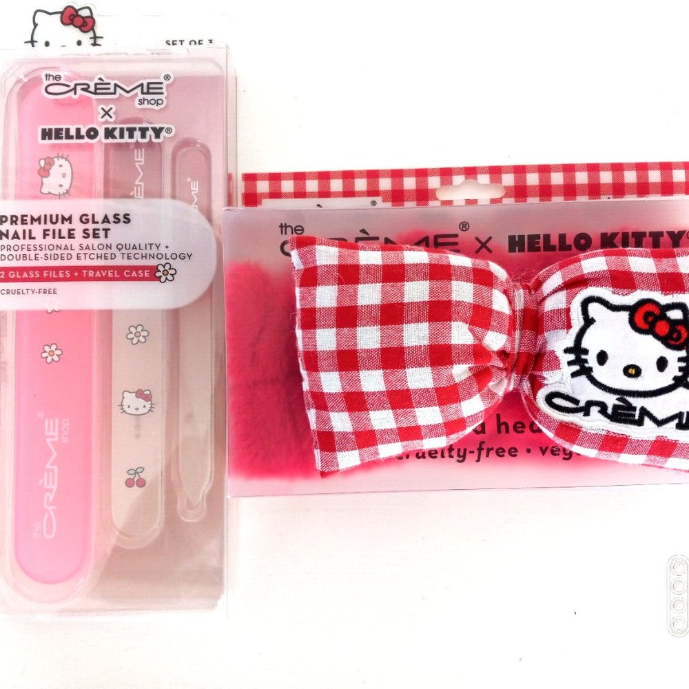 The Crème Shop x Hello Kitty Spa Headband + Glass Nail File Set New